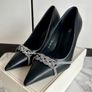 Black pointed toe high heels with rhinestone chain detail - size 40 Image 2
