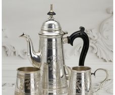 Antique Silver Plated Coffee Set: Edwardian Foliate & Armorial Decor