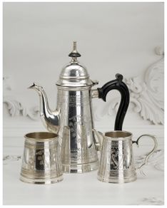 Antique Silver Plated Coffee Set: Edwardian Foliate & Armorial Decor
