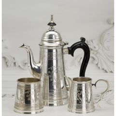 Antique Silver Plated Coffee Set: Edwardian Foliate & Armorial Decor
