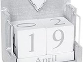 Cool Grey Perpetual Calendar With White Shabby Chic Heart Decoration - 12 x 12 x 6cm