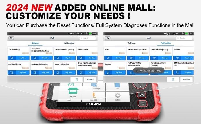2026 Launch CRP123X v3.0 is the 4-System Diagnostic Code Reader For Engine, ABS, Airbags and Automatic Transmission. Has 7 Service Functions: Oil Reset, SAS Reset, Elec. Throttle Adaptation, ABS Bleeding, BMS Reset, DPF Regen.for cars and vans