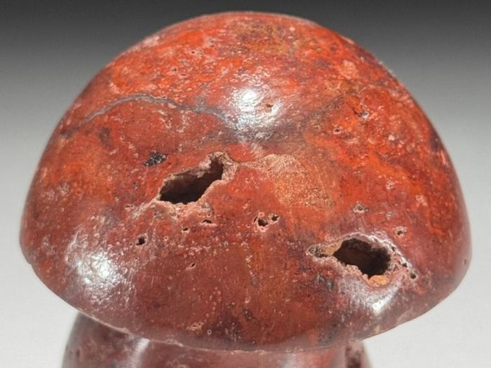 3 Hand-Carved Red Jasper Mushroom Sculptures - Natural Stone