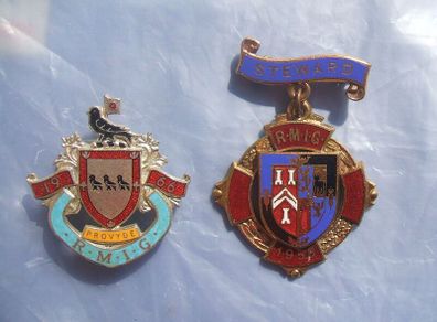 ROYAL MASONIC INSTITUTION FOR GIRLS school (RMIG) - two vintage enamelled Steward badges 1958 & 1966