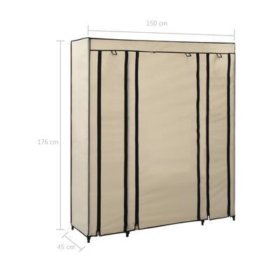 _Wardrobe with Compartments and Rods Cream 150x45x176 cm Fabric