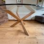 Round Glass top Dining Table w/Wooden Tri-X Frame Image 3