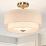 Lighting 40cm Linen Semi Flush Ceiling Light for Living Room, Brass  3-Light Dual Drum Chandelier, Fabric Linen Shade, E27, Modern Ceiling Lights for Bedroom Kitchen Entryway Hallway Dining Room Image 4