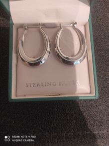 Silver 925 oval shape hoop earrings