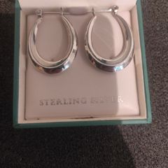 Silver 925 oval shape hoop earrings