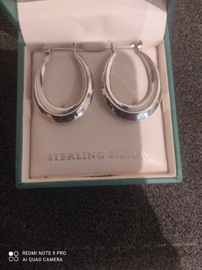 Silver 925 oval shape hoop earrings