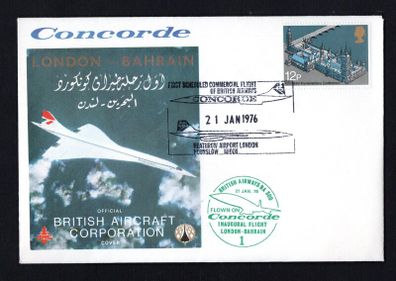 1976 Bahrain Inaugural Concorde Flight London (Heathrow) to Bahrain (International) of 21st January 1976 with multiple cancels both front and back.