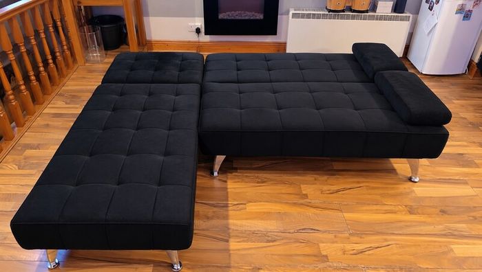Black 3 Seater Sofa Bed with Chaise Lounge