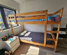 Package Kids - Adult sized IKEA solid wooden bunk beds & two good foam mattresses