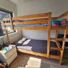 Kids & Adult sized IKEA solid wooden bunk beds & two good foam mattresses