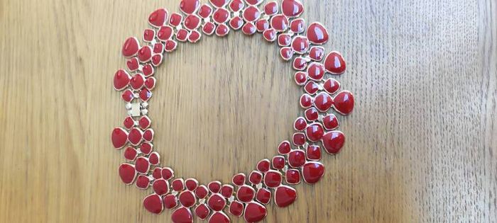 Costume Gold Tone Blue and Red Enamel Bib Necklace