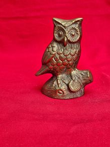 Brass Owl Figurine on Tree Stump