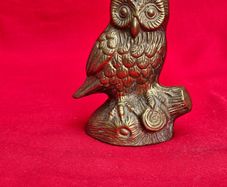 Brass Owl Figurine on Tree Stump