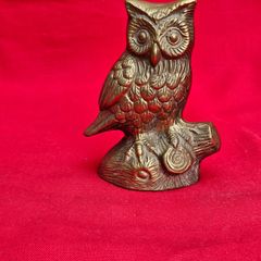 Brass Owl Figurine on Tree Stump
