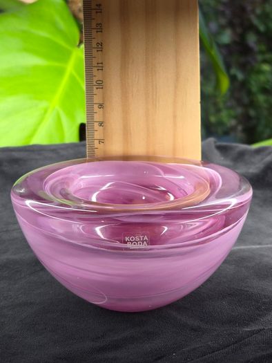 Kosta Boda Swedish Pink Glass Swirl Bowl Tealight Holder Signed