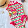 Kids Sanrio Hello Kitty Pink and Green Striped One Piece Swimsuit Image 2