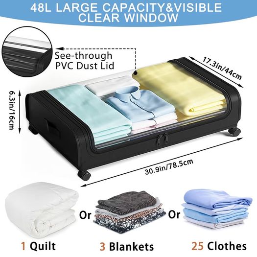 Brand New Underbed Storage Box 2 Pieces Underbed Chest of Drawers with Wheels Lid