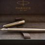 Brand New 18K Gold F Nib Parker Sonnet Brushed Stainless Steel Fountain Pen + Spare M Nib Image 7