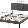 Double Bed Frame with Headboard - 4ft6 (135 x 190 cm) - 11.8'' Height - Upholstered Bed Base - Wooden Slat Support - Easy Assembly - Dark Grey Image 2