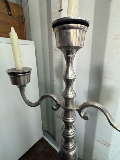 Large 77cm Silver-Tone 3-Light Candelabra/Floor Candle Holder