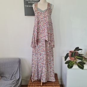 Vintage Y2K Avoca Anthology two piece, silk and jersey maxi dress, with silk and lace tunic top S 10 12