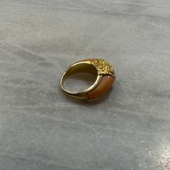 Vintage 14K Gold & "Angel Skin" Coral Dome Ring - Perfect Condition