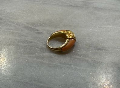Vintage 14K Gold & "Angel Skin" Coral Dome Ring - Perfect Condition