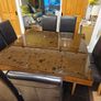 Large designer contemporary dining table and 6 large leather chairs with 2 smaller leather chairs Image 2