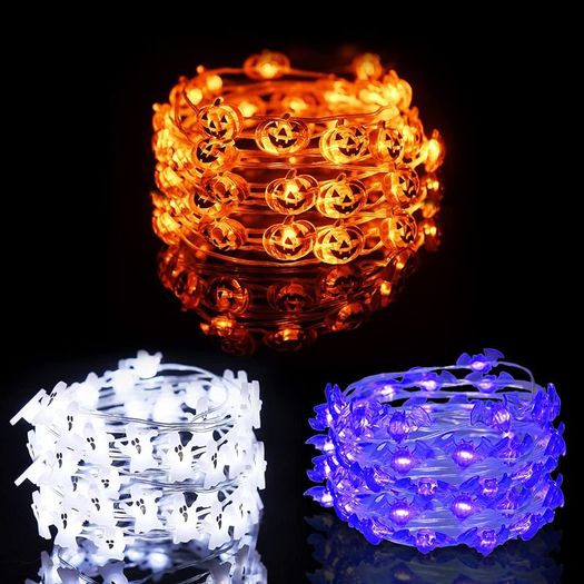 Halloween Decorations String Lights, BOLWEO 3Pack 3M 30LED Battery Powered Pumpkin Ghost Bat Halloween Lights for Indoor Outdoor Halloween Party Home Decor