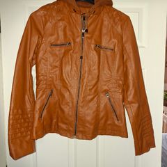 Brand NEW beautiful faux leather hooded jacket, size M