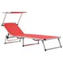 Folding Sun Loungers with Roof 2 pcs Aluminium&Textilene Red Image 3