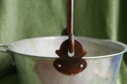 Vintage Aluminium Metal Handled Cooking Pot , Rustic Jam Pan Farmhouse Decor