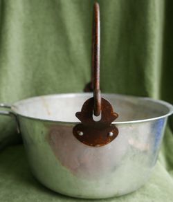 Vintage Aluminium Metal Handled Cooking Pot , Rustic Jam Pan Farmhouse Decor