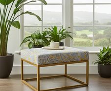 Gray Fabric Square Ottoman 60x60 Metal Frame