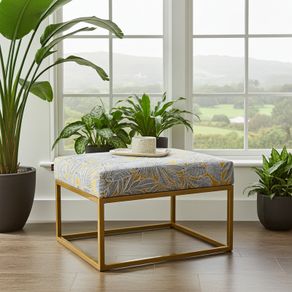 Gray Fabric Square Ottoman 60x60 Metal Frame