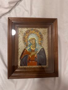 Hand painted and embroidered Icon of the Virgin Mary