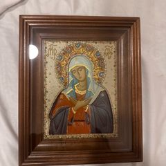 Hand painted and embroidered Icon of the Virgin Mary