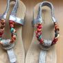 Ladies silver and multicolored toe post sandals size 5 Image 2