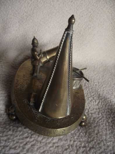 Victorian Brass Inkwell Desk Set - Military Theme - Lozenge Mark 13th January 1883