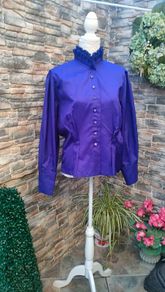 Purple Vintage 80s Sporting Dress high ruffle collar size medium Postage included