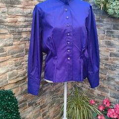Purple Vintage 80s Sporting Dress high ruffle collar size medium Postage included
