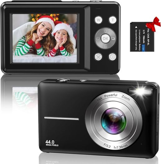 FREE EXPRESS SHIPPING Digital Camera, Hauyince FHD 1080P 44MP Compact Camera, Vlogging Camera with 16X Digital Zoom, Powerful Camera