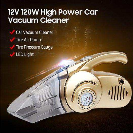4-in-1 12V Multifunction Car Vacuum Cleaner Tire Air Pump Pressure Detection Gauge LED Light High Power Car Vacuum Cleaning Kit
