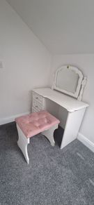 Vanity table with mirror and chair