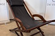 Vintage Black Leather Deck Chair with Armrests, 1940s