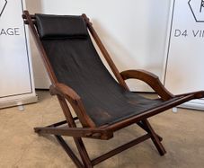 Vintage Black Leather Deck Chair with Armrests, 1940s